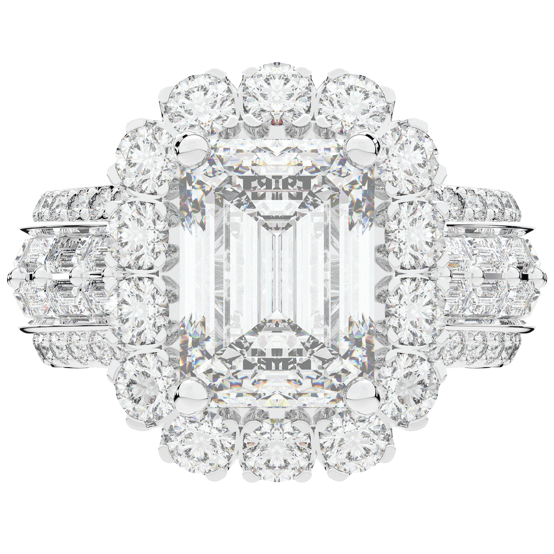 8.00CT.TW EMERALD CUT LAB DIAMOND HALO ENGAGEMENT RING - Nazarelle