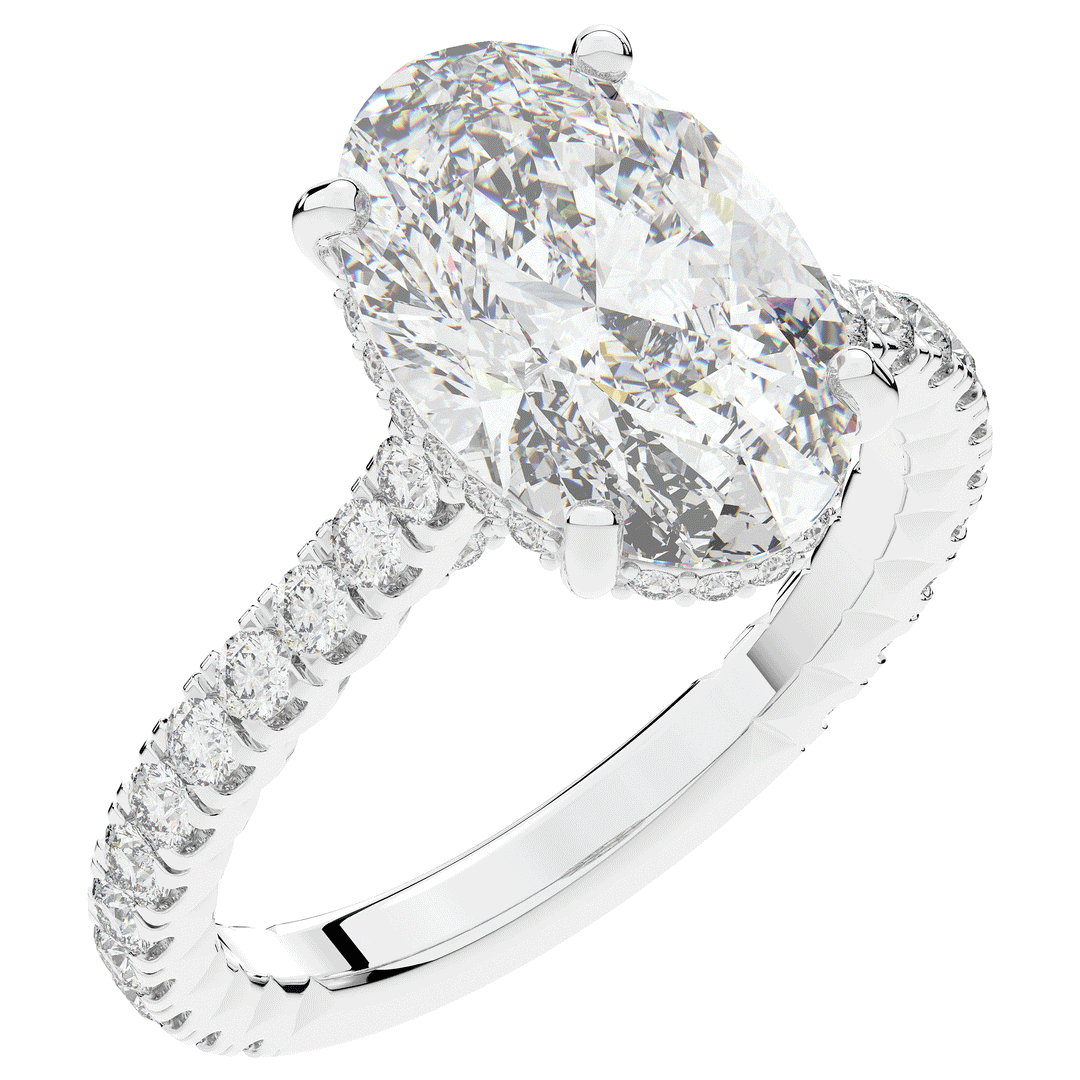 4.70CT.TW OVAL LAB DIAMOND UNDERHALO SOLITAIRE ENGAGEMENT RING - Nazarelle