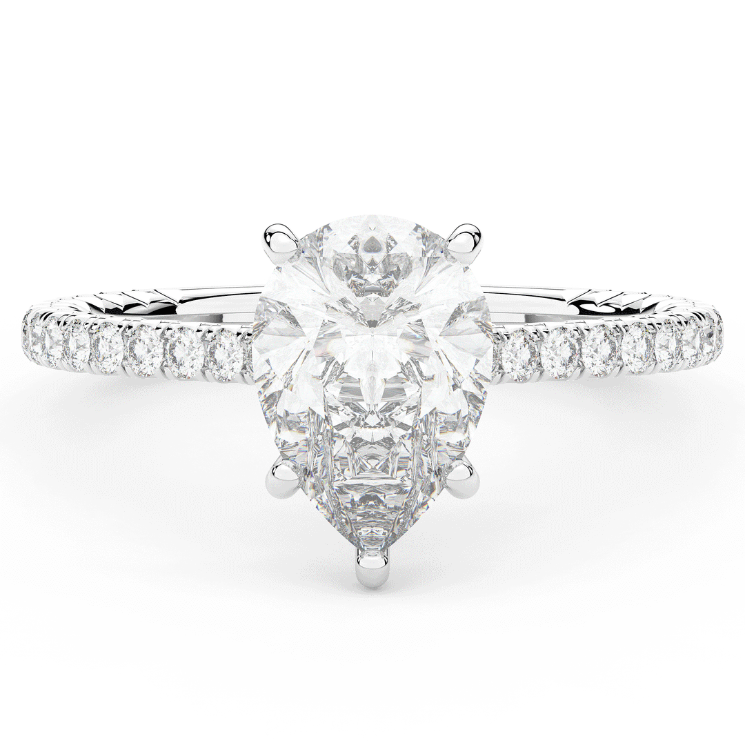 2.50CT.TW PEAR LAB DIAMOND UNDERHALO SOLITAIRE ENGAGEMENT RING - Nazarelle
