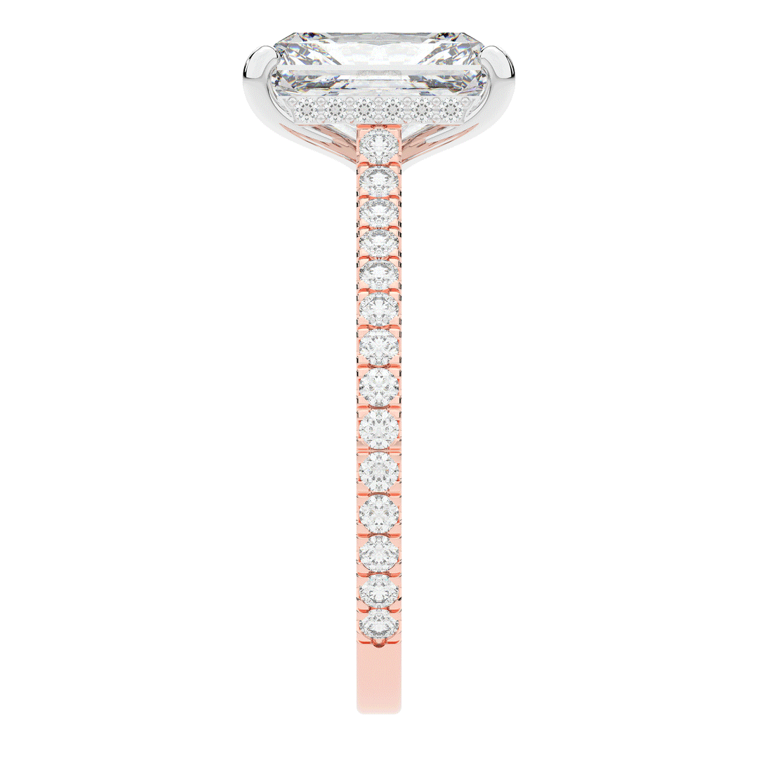 3.50CT.TW RADIANT LAB DIAMOND UNDERHALO SOLITAIRE TWO TONE ENGAGEMENT RING - Nazarelle
