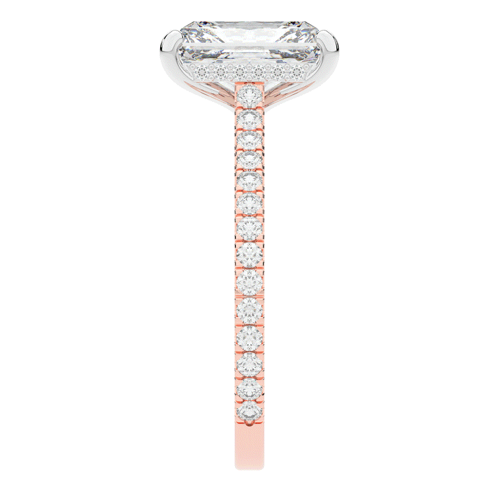 3.50CT.TW RADIANT LAB DIAMOND UNDERHALO SOLITAIRE TWO TONE ENGAGEMENT RING - Nazarelle