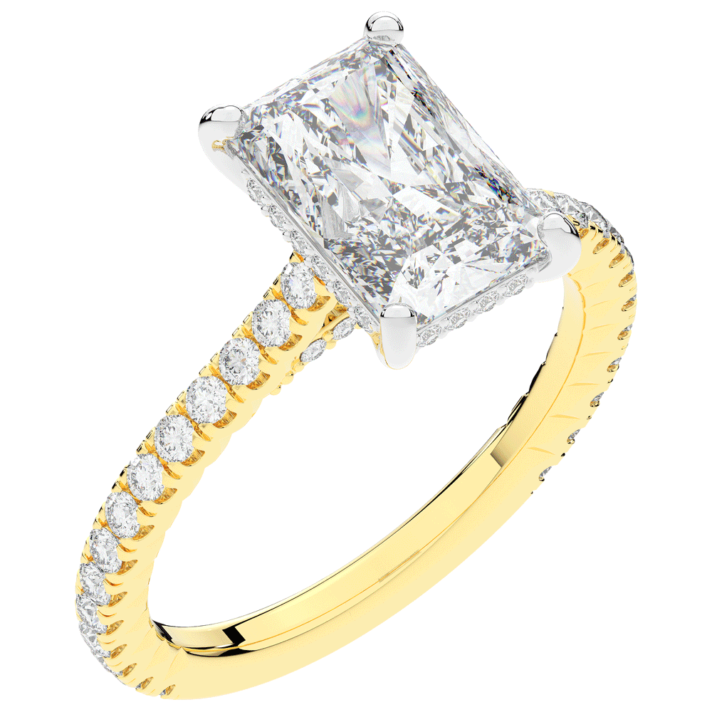 3.50CT.TW RADIANT LAB DIAMOND UNDERHALO SOLITAIRE TWO TONE ENGAGEMENT RING - Nazarelle