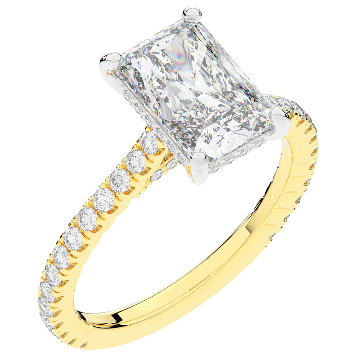 3.50CT.TW RADIANT LAB DIAMOND UNDERHALO SOLITAIRE TWO TONE ENGAGEMENT RING - Nazarelle