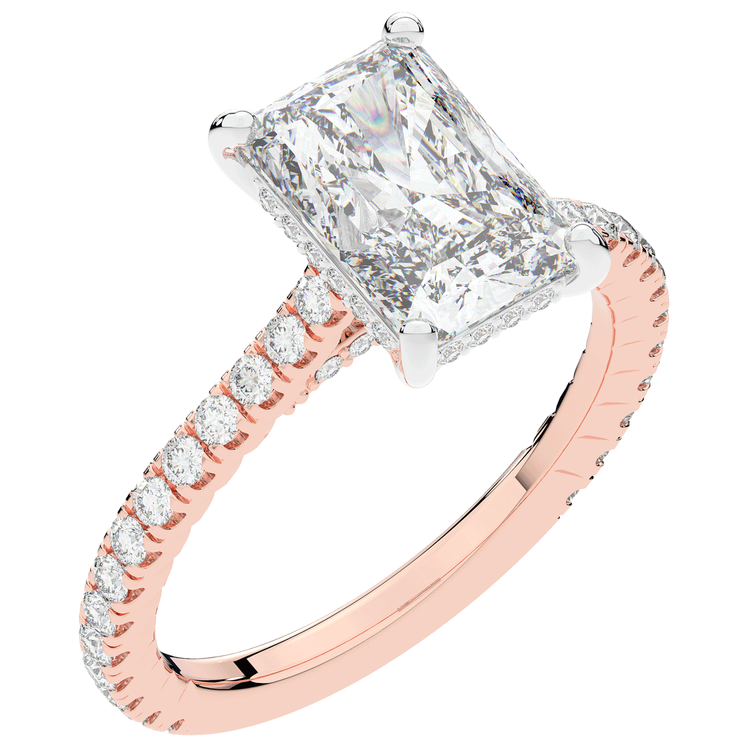 3.50CT.TW RADIANT LAB DIAMOND UNDERHALO SOLITAIRE TWO TONE ENGAGEMENT RING - Nazarelle