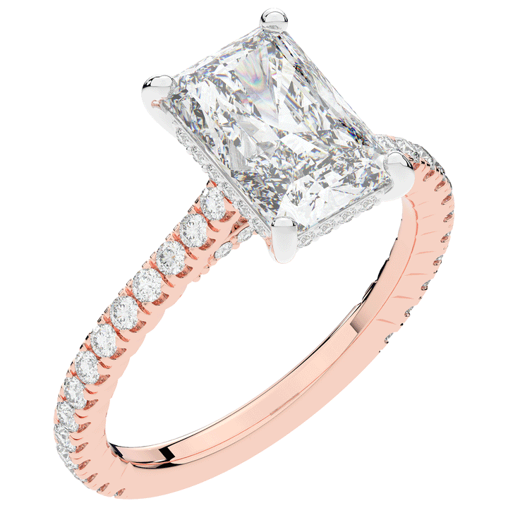 3.50CT.TW RADIANT LAB DIAMOND UNDERHALO SOLITAIRE TWO TONE ENGAGEMENT RING - Nazarelle
