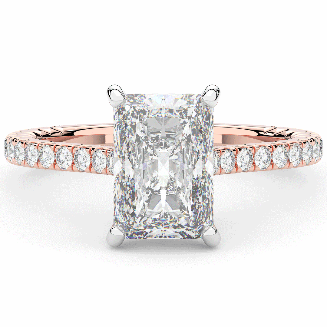 3.50CT.TW RADIANT LAB DIAMOND UNDERHALO SOLITAIRE TWO TONE ENGAGEMENT RING - Nazarelle
