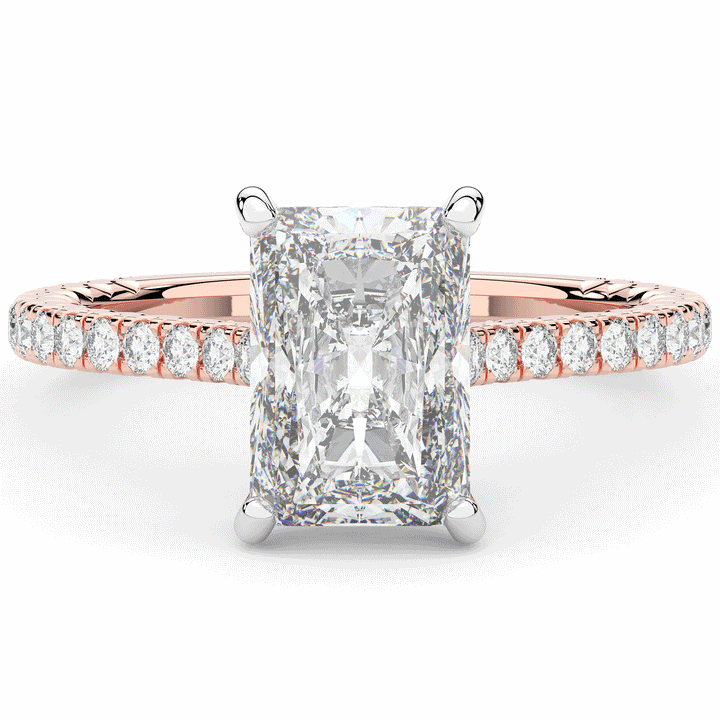 3.50CT.TW RADIANT LAB DIAMOND UNDERHALO SOLITAIRE TWO TONE ENGAGEMENT RING - Nazarelle