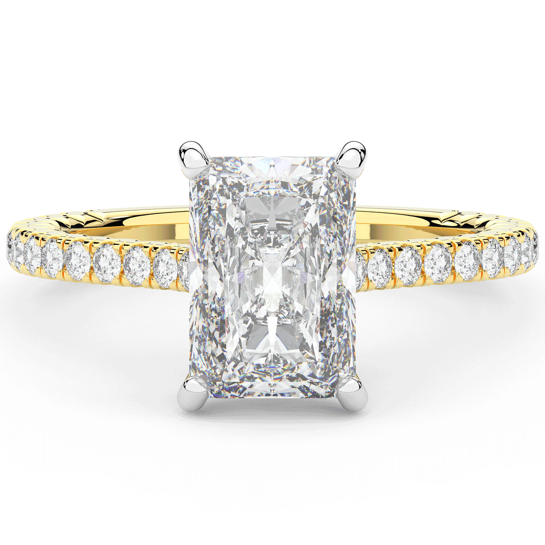 3.50CT.TW RADIANT LAB DIAMOND UNDERHALO SOLITAIRE TWO TONE ENGAGEMENT RING - Nazarelle