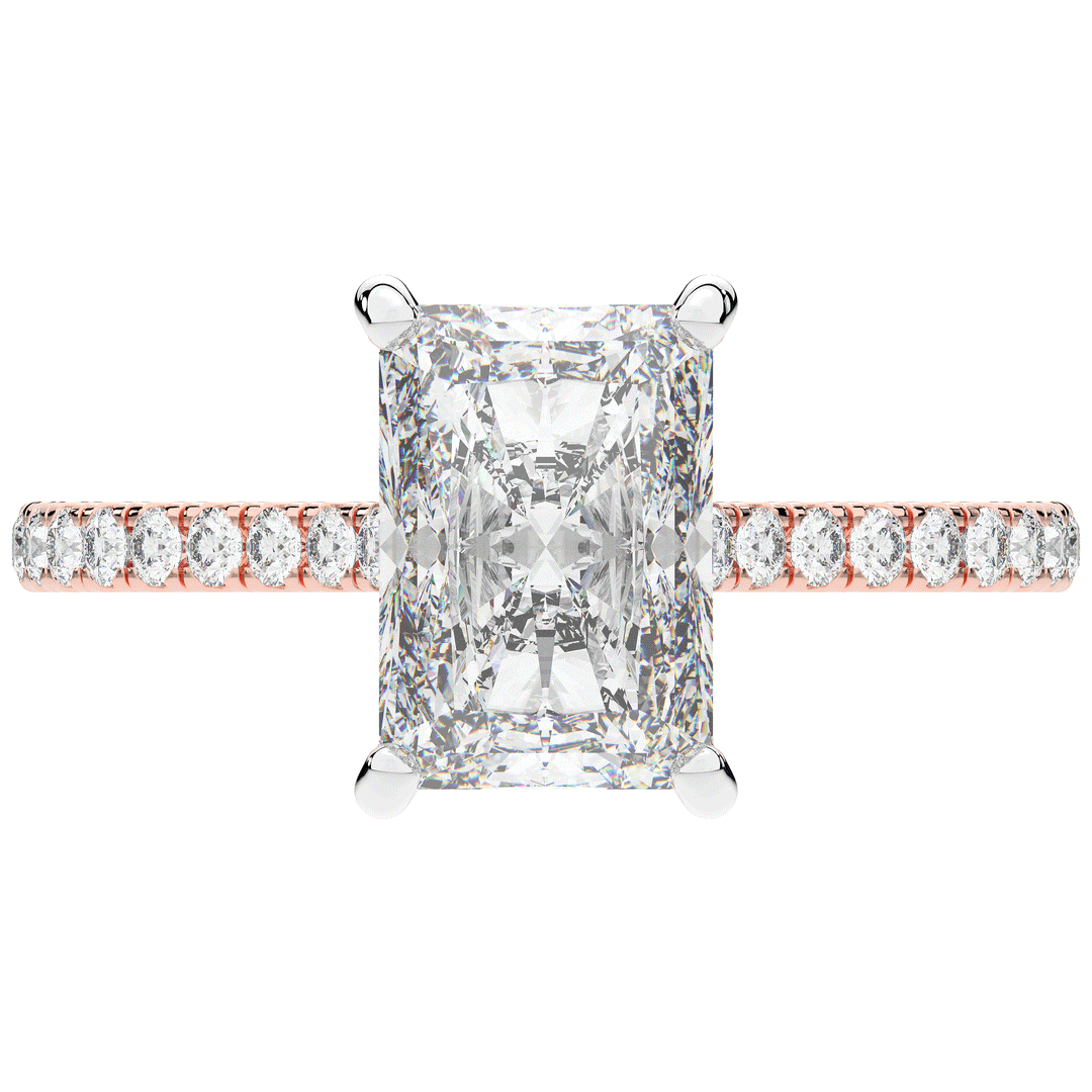 3.50CT.TW RADIANT LAB DIAMOND UNDERHALO SOLITAIRE TWO TONE ENGAGEMENT RING - Nazarelle