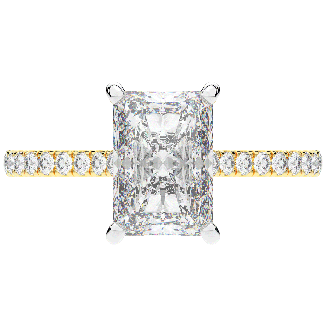 3.50CT.TW RADIANT LAB DIAMOND UNDERHALO SOLITAIRE TWO TONE ENGAGEMENT RING - Nazarelle