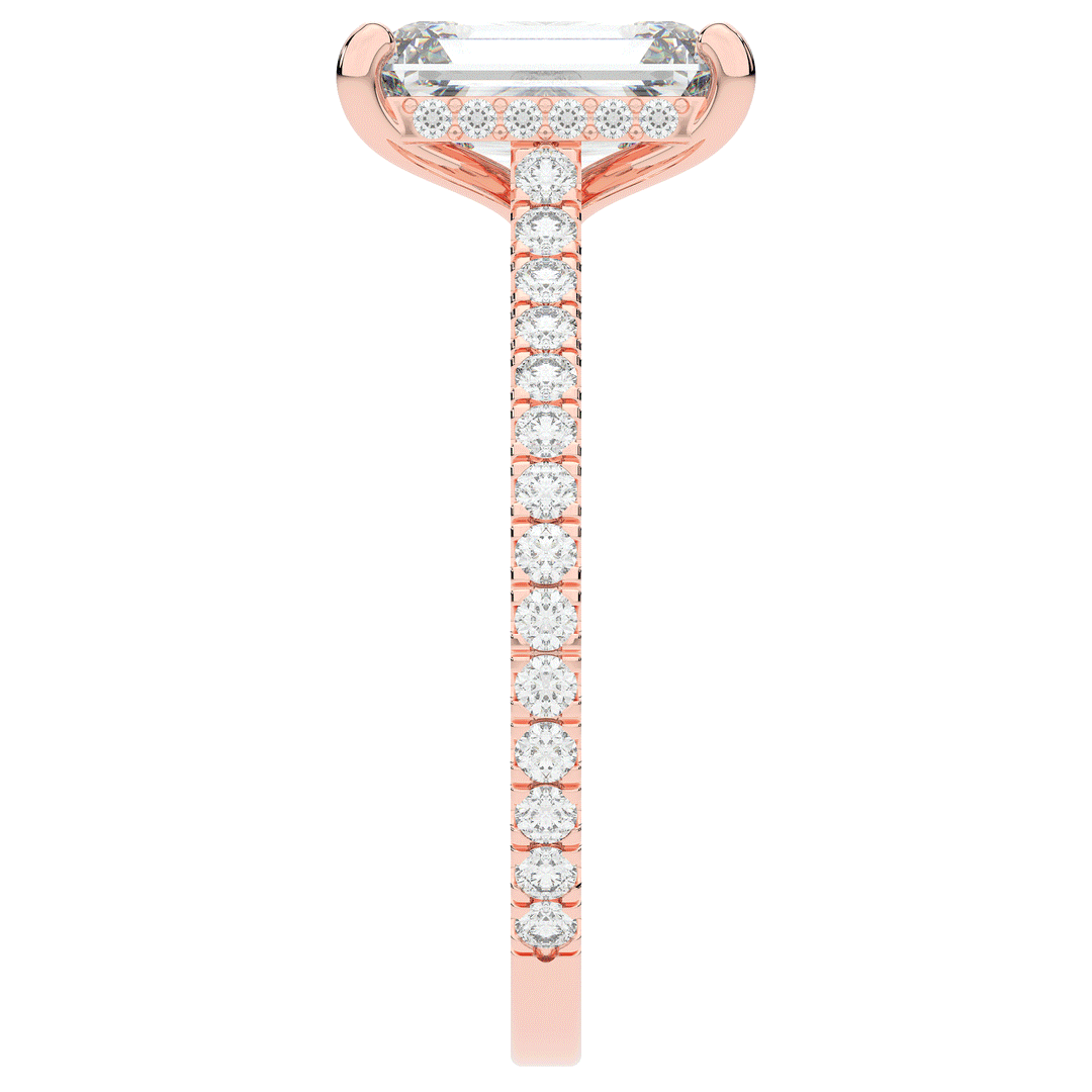 3.50CT.TW EMERALD CUT LAB DIAMOND UNDERHALO SOLITAIRE ENGAGEMENT RING - Nazarelle
