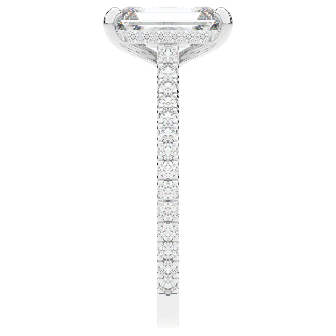 3.50CT.TW EMERALD CUT LAB DIAMOND UNDERHALO SOLITAIRE ENGAGEMENT RING - Nazarelle