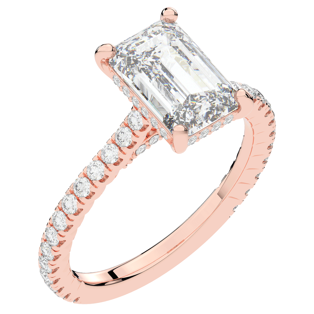 3.50CT.TW EMERALD CUT LAB DIAMOND UNDERHALO SOLITAIRE ENGAGEMENT RING - Nazarelle