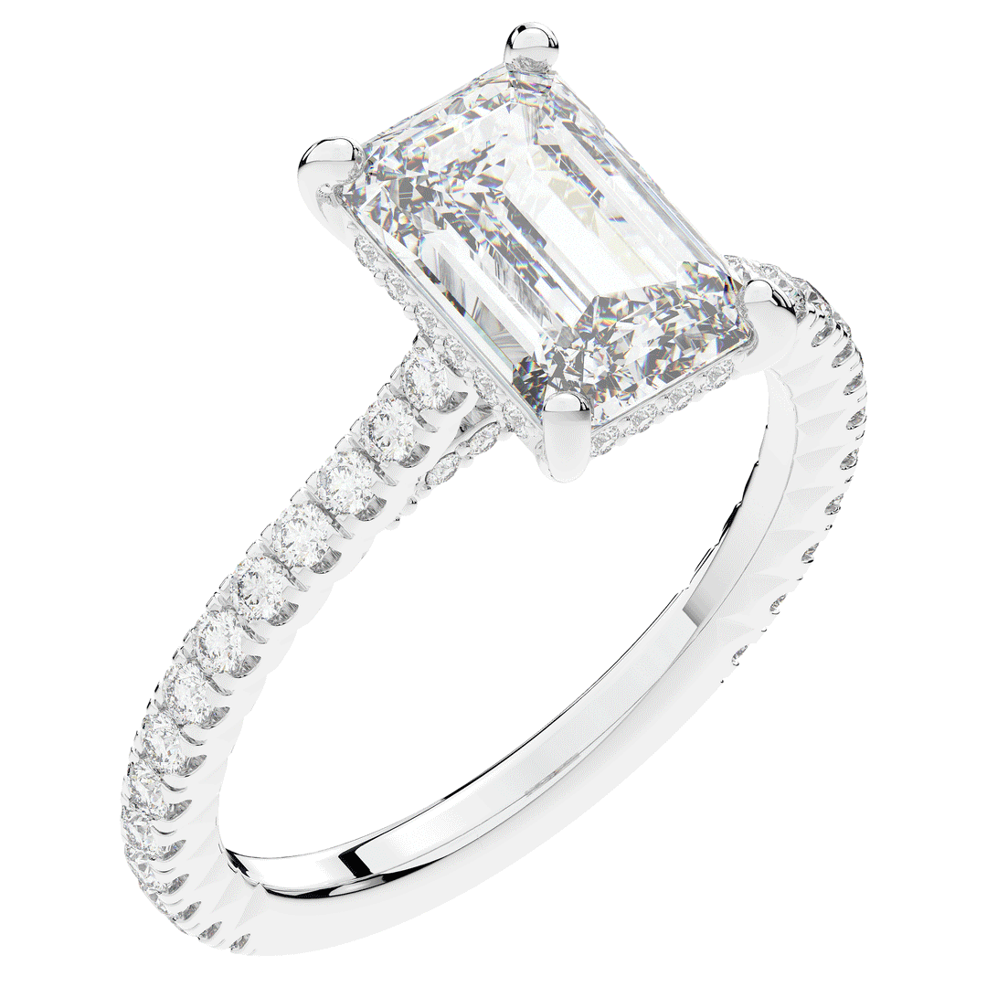 3.50CT.TW EMERALD CUT LAB DIAMOND UNDERHALO SOLITAIRE ENGAGEMENT RING - Nazarelle