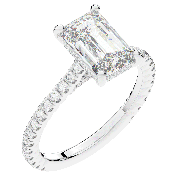 3.50CT.TW EMERALD CUT LAB DIAMOND UNDERHALO SOLITAIRE ENGAGEMENT RING - Nazarelle