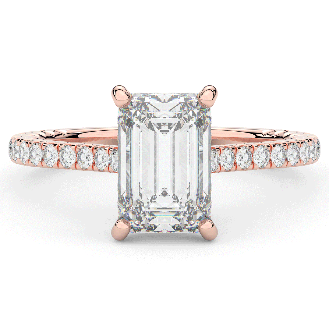 3.50CT.TW EMERALD CUT LAB DIAMOND UNDERHALO SOLITAIRE ENGAGEMENT RING - Nazarelle