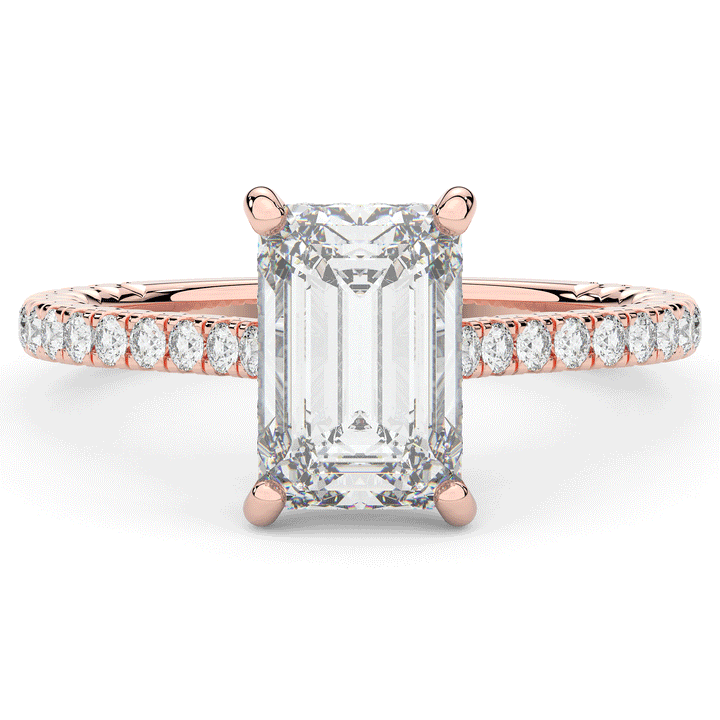 3.50CT.TW EMERALD CUT LAB DIAMOND UNDERHALO SOLITAIRE ENGAGEMENT RING - Nazarelle