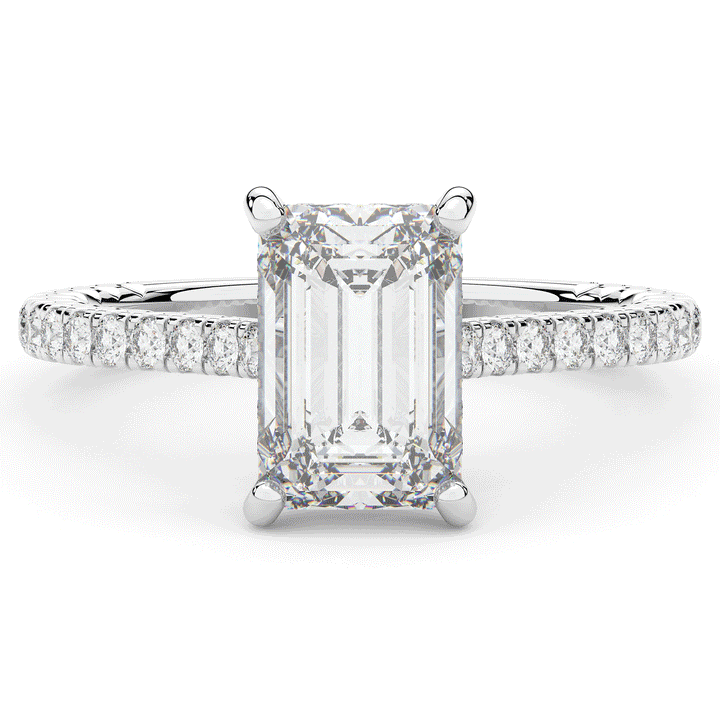 3.50CT.TW EMERALD CUT LAB DIAMOND UNDERHALO SOLITAIRE ENGAGEMENT RING - Nazarelle