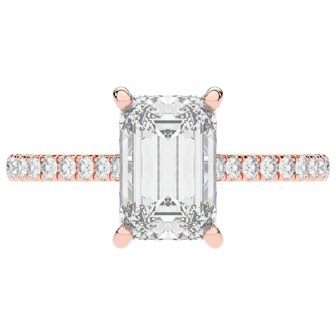 3.50CT.TW EMERALD CUT LAB DIAMOND UNDERHALO SOLITAIRE ENGAGEMENT RING - Nazarelle