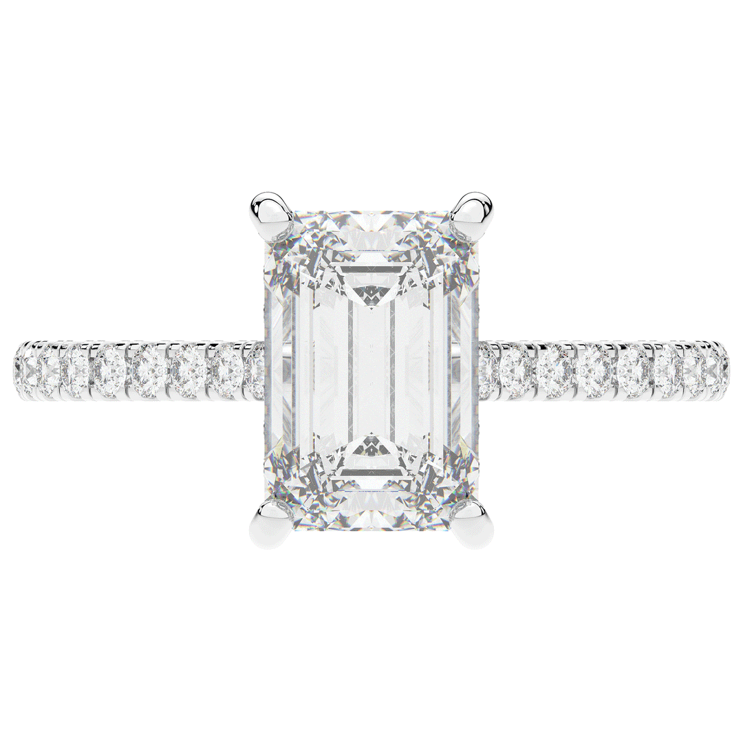 3.50CT.TW EMERALD CUT LAB DIAMOND UNDERHALO SOLITAIRE ENGAGEMENT RING - Nazarelle