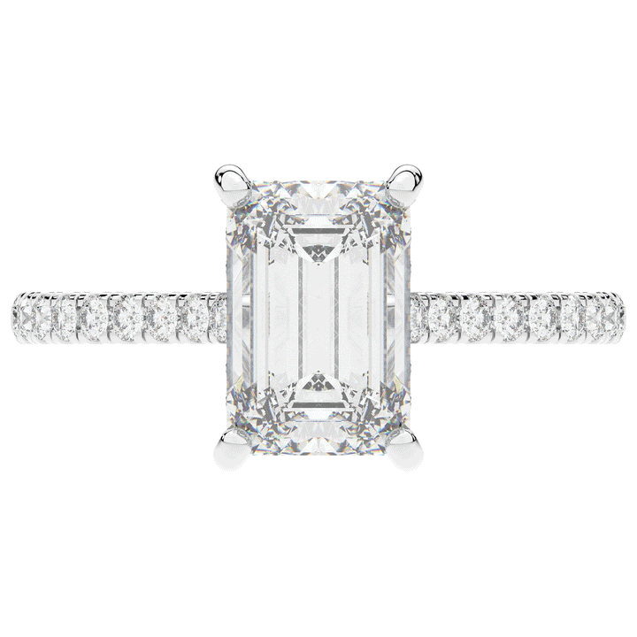 3.50CT.TW EMERALD CUT LAB DIAMOND UNDERHALO SOLITAIRE ENGAGEMENT RING - Nazarelle