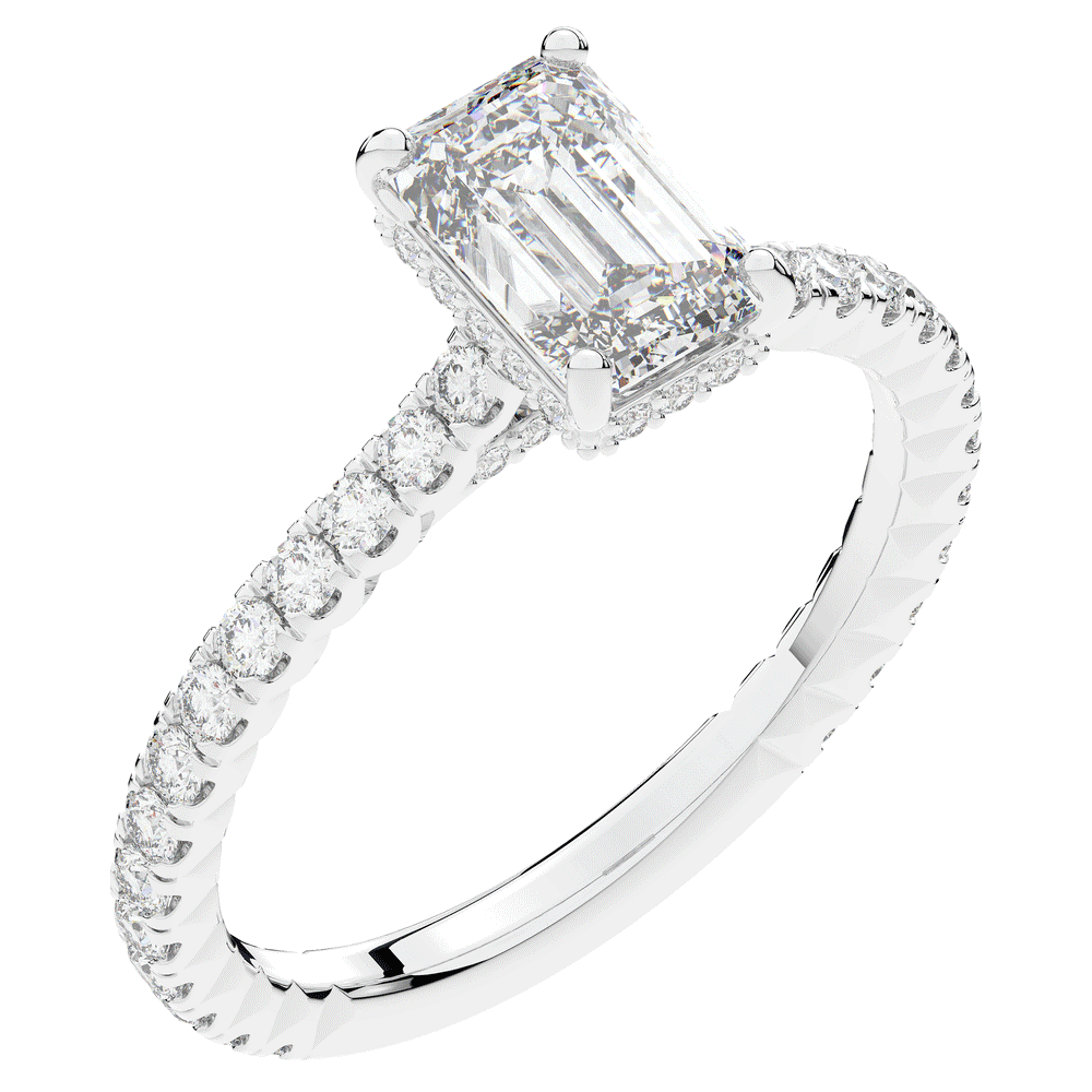 2.10CT.TW EMERALD CUT LAB DIAMOND UNDERHALO SOLITAIRE ENGAGEMENT RING - Nazarelle