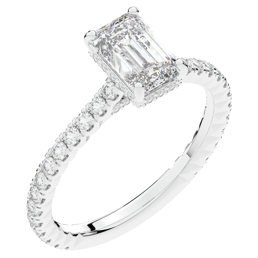 2.10CT.TW EMERALD CUT LAB DIAMOND UNDERHALO SOLITAIRE ENGAGEMENT RING - Nazarelle