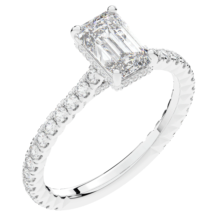 2.10CT.TW EMERALD CUT LAB DIAMOND UNDERHALO SOLITAIRE ENGAGEMENT RING - Nazarelle
