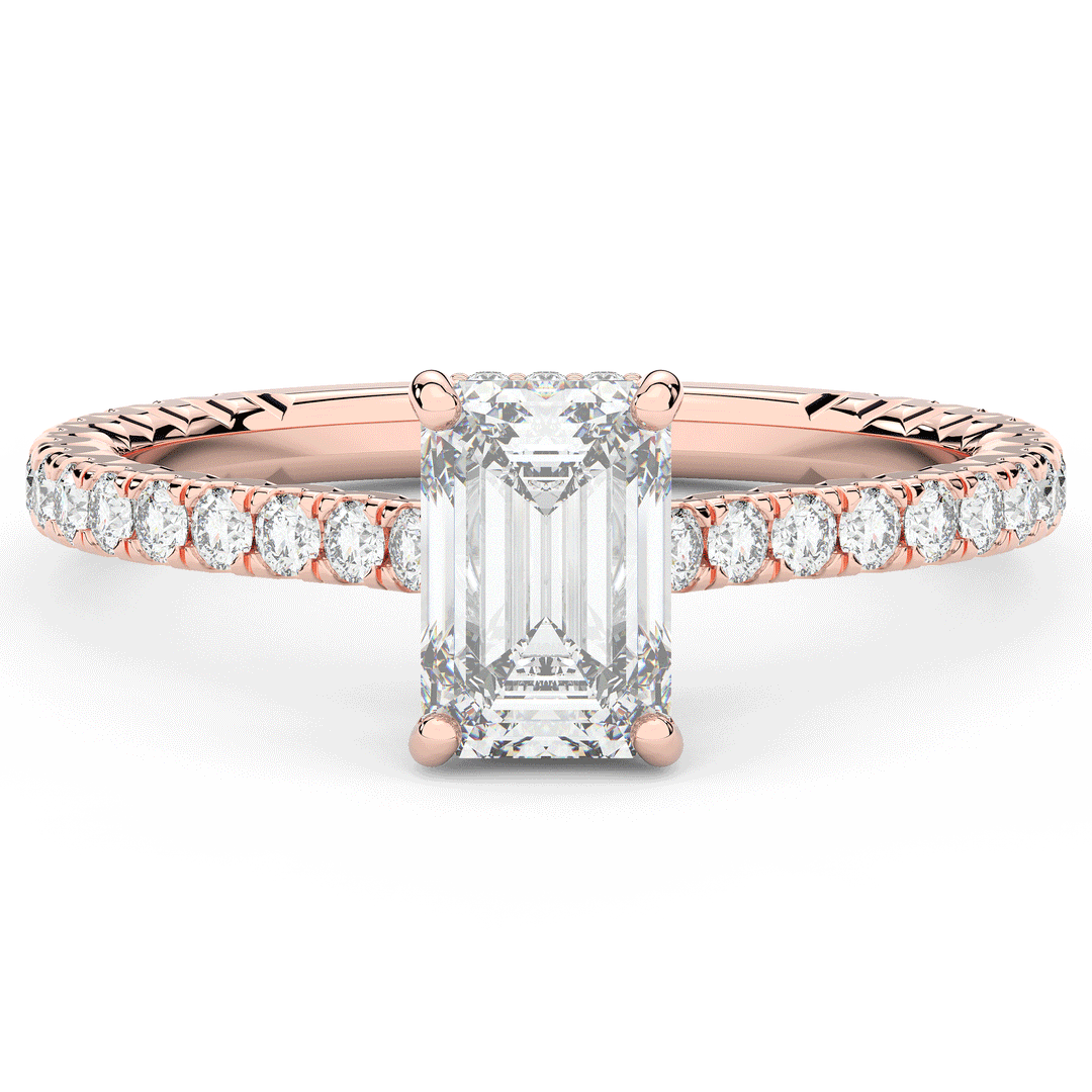 2.10CT.TW EMERALD CUT LAB DIAMOND UNDERHALO SOLITAIRE ENGAGEMENT RING - Nazarelle