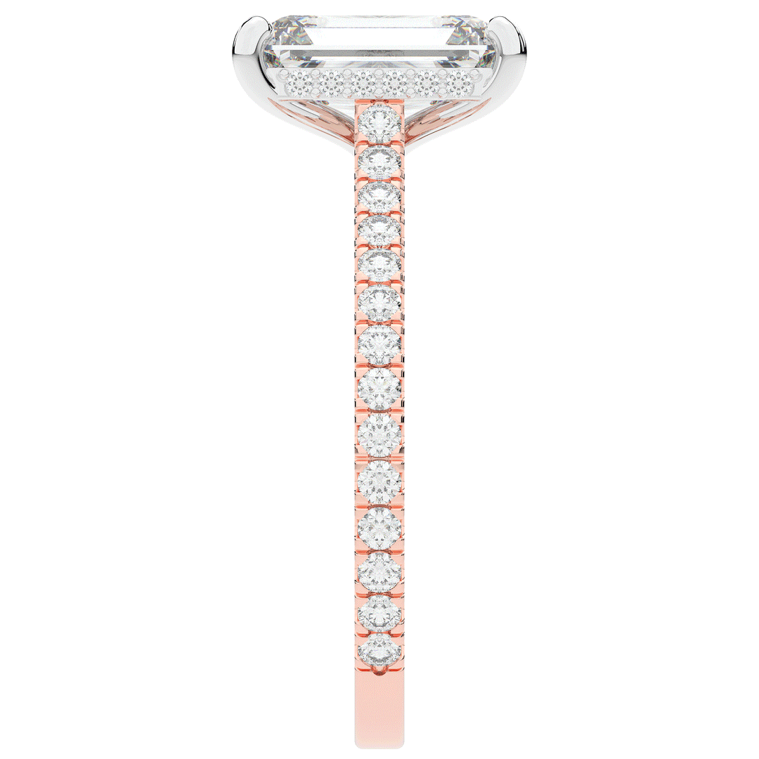 3.50CT.TW EMERALD CUT LAB DIAMOND UNDERHALO SOLITAIRE TWO TONE ENGAGEMENT RING - Nazarelle