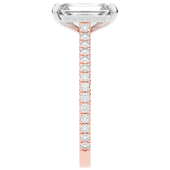 3.50CT.TW EMERALD CUT LAB DIAMOND UNDERHALO SOLITAIRE TWO TONE ENGAGEMENT RING - Nazarelle