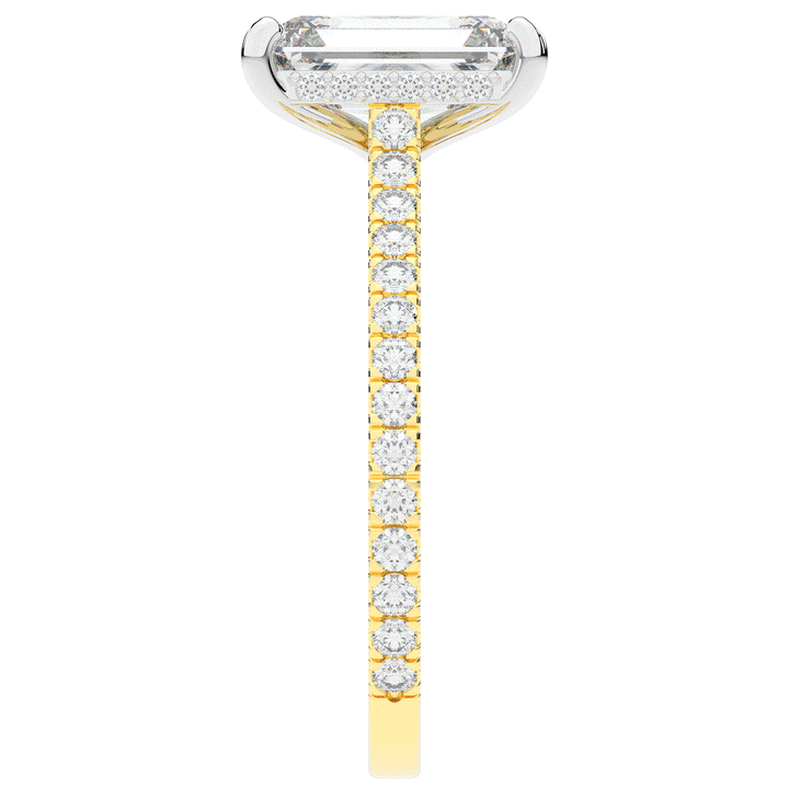 3.50CT.TW EMERALD CUT LAB DIAMOND UNDERHALO SOLITAIRE TWO TONE ENGAGEMENT RING - Nazarelle