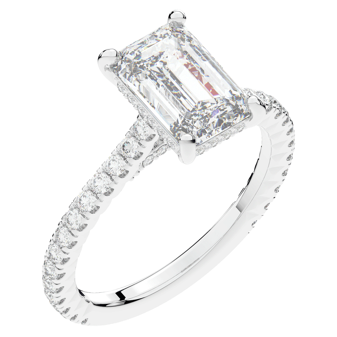 3.50CT.TW EMERALD CUT LAB DIAMOND UNDERHALO SOLITAIRE TWO TONE ENGAGEMENT RING - Nazarelle