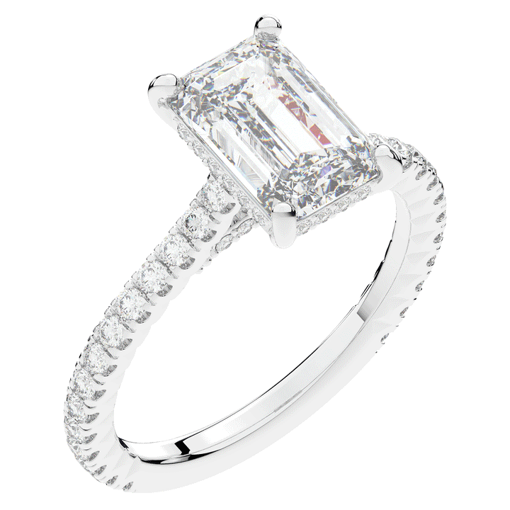3.50CT.TW EMERALD CUT LAB DIAMOND UNDERHALO SOLITAIRE TWO TONE ENGAGEMENT RING - Nazarelle