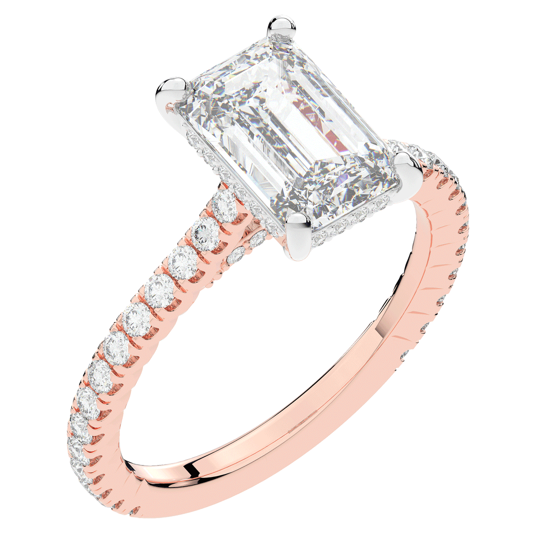 3.50CT.TW EMERALD CUT LAB DIAMOND UNDERHALO SOLITAIRE TWO TONE ENGAGEMENT RING - Nazarelle
