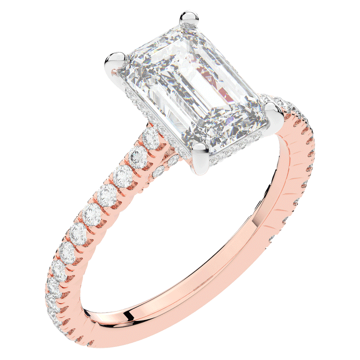 3.50CT.TW EMERALD CUT LAB DIAMOND UNDERHALO SOLITAIRE TWO TONE ENGAGEMENT RING - Nazarelle