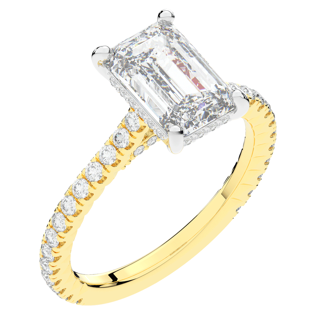 3.50CT.TW EMERALD CUT LAB DIAMOND UNDERHALO SOLITAIRE TWO TONE ENGAGEMENT RING - Nazarelle