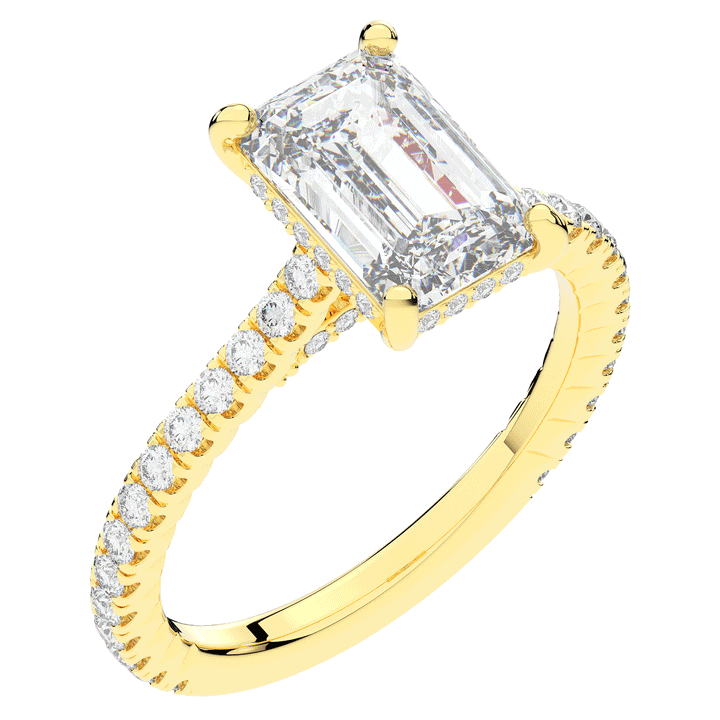 3.50CT.TW EMERALD CUT LAB DIAMOND UNDERHALO SOLITAIRE TWO TONE ENGAGEMENT RING - Nazarelle
