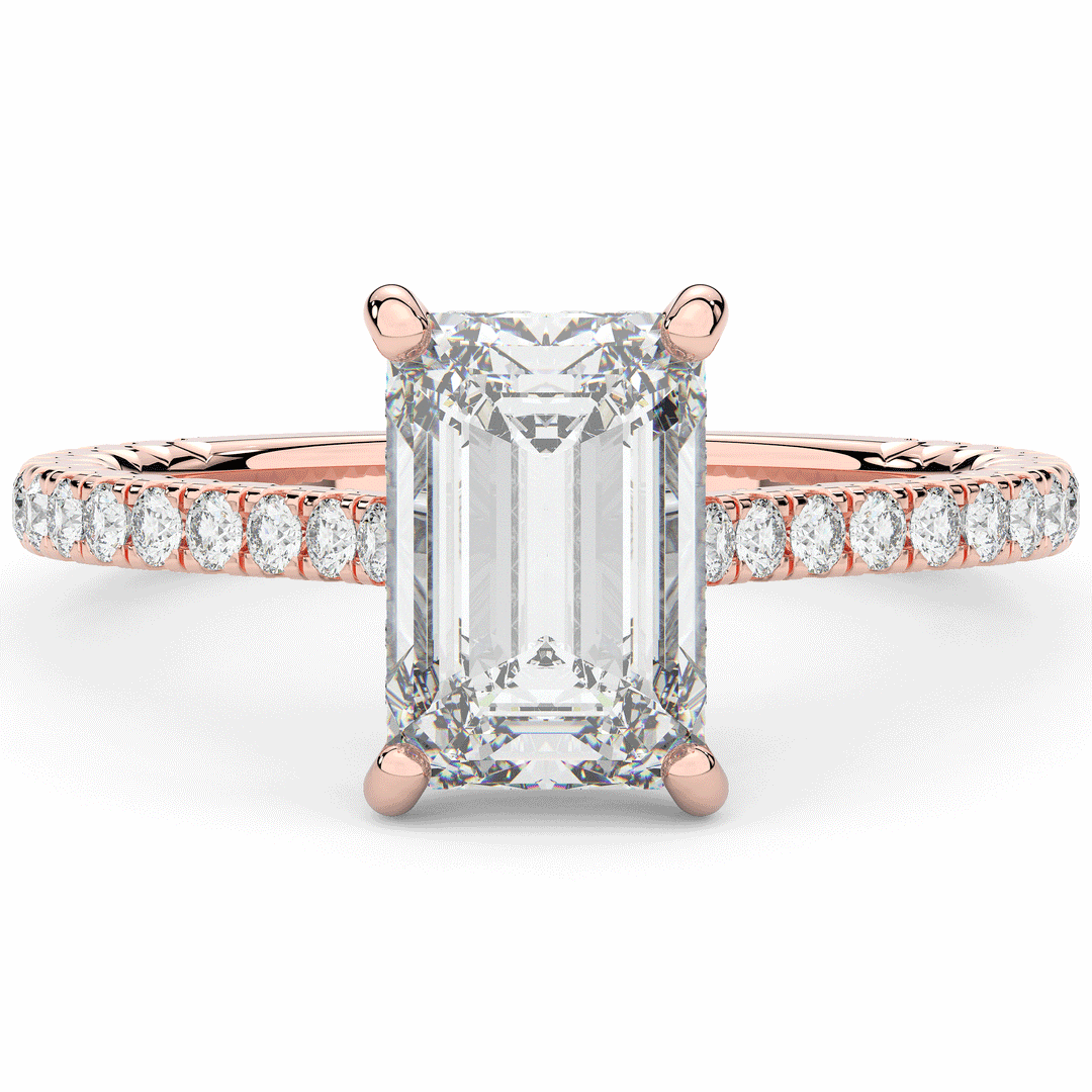 3.50CT.TW EMERALD CUT LAB DIAMOND UNDERHALO SOLITAIRE TWO TONE ENGAGEMENT RING - Nazarelle