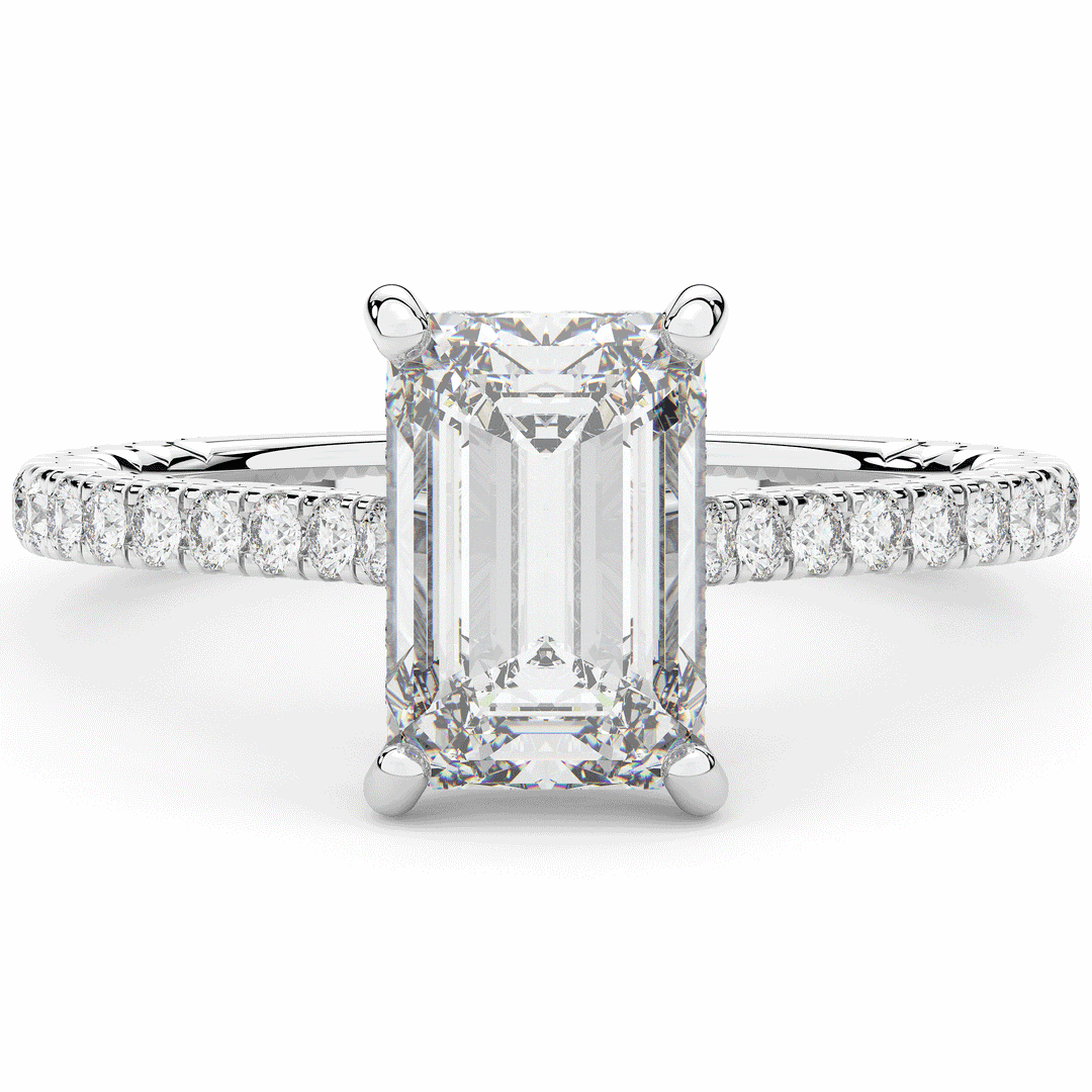 3.50CT.TW EMERALD CUT LAB DIAMOND UNDERHALO SOLITAIRE TWO TONE ENGAGEMENT RING - Nazarelle