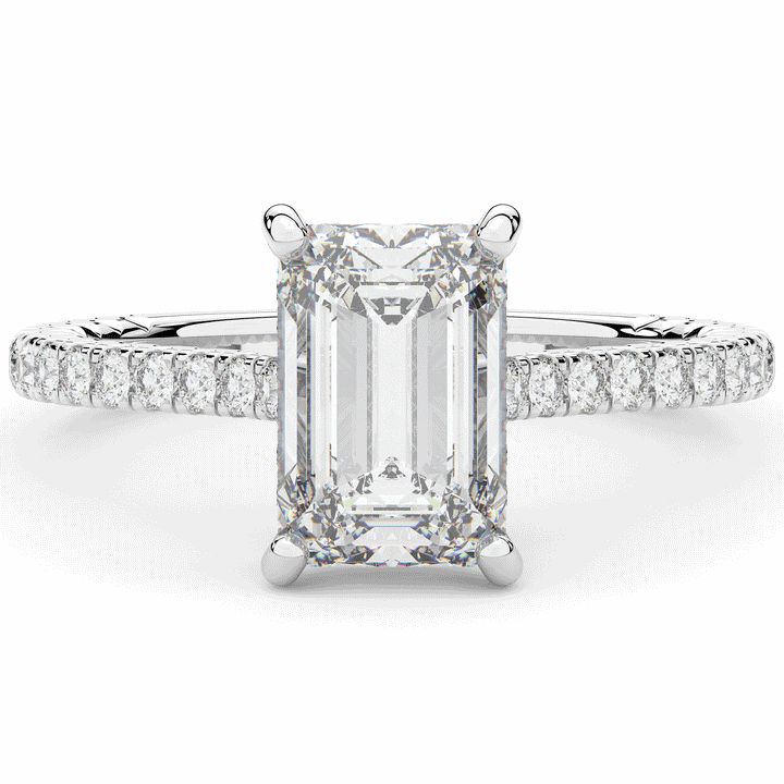 3.50CT.TW EMERALD CUT LAB DIAMOND UNDERHALO SOLITAIRE TWO TONE ENGAGEMENT RING - Nazarelle
