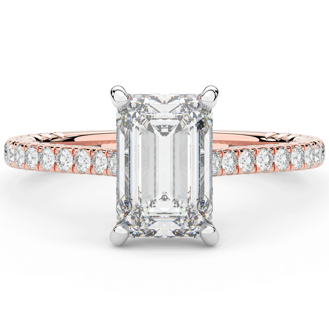 3.50CT.TW EMERALD CUT LAB DIAMOND UNDERHALO SOLITAIRE TWO TONE ENGAGEMENT RING - Nazarelle