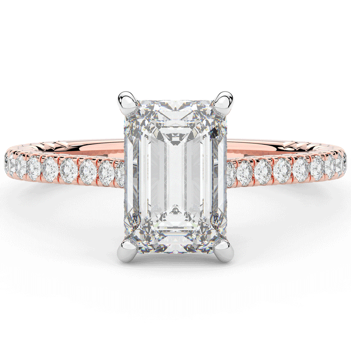 3.50CT.TW EMERALD CUT LAB DIAMOND UNDERHALO SOLITAIRE TWO TONE ENGAGEMENT RING - Nazarelle