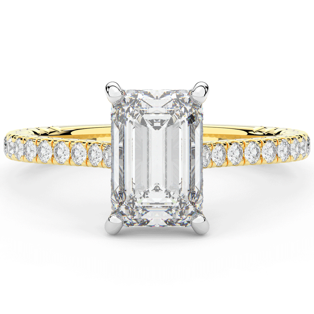3.50CT.TW EMERALD CUT LAB DIAMOND UNDERHALO SOLITAIRE TWO TONE ENGAGEMENT RING - Nazarelle