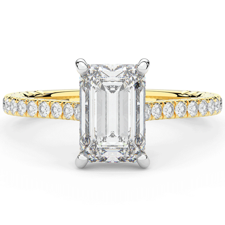 3.50CT.TW EMERALD CUT LAB DIAMOND UNDERHALO SOLITAIRE TWO TONE ENGAGEMENT RING - Nazarelle