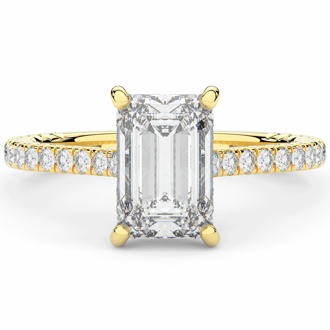 3.50CT.TW EMERALD CUT LAB DIAMOND UNDERHALO SOLITAIRE TWO TONE ENGAGEMENT RING - Nazarelle