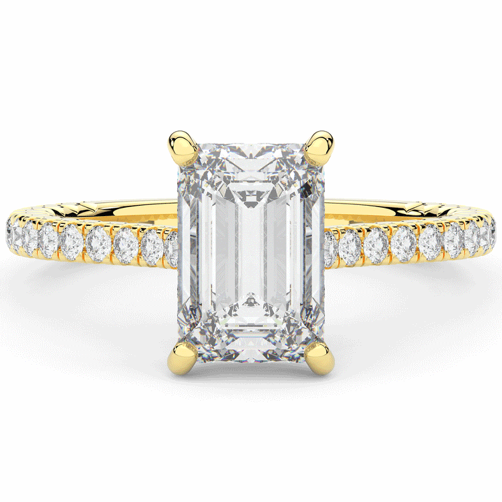3.50CT.TW EMERALD CUT LAB DIAMOND UNDERHALO SOLITAIRE TWO TONE ENGAGEMENT RING - Nazarelle