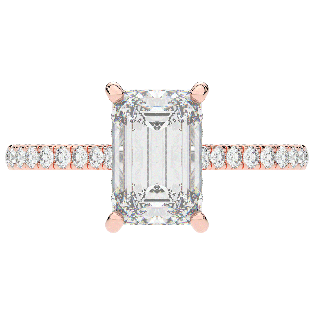 3.50CT.TW EMERALD CUT LAB DIAMOND UNDERHALO SOLITAIRE TWO TONE ENGAGEMENT RING - Nazarelle