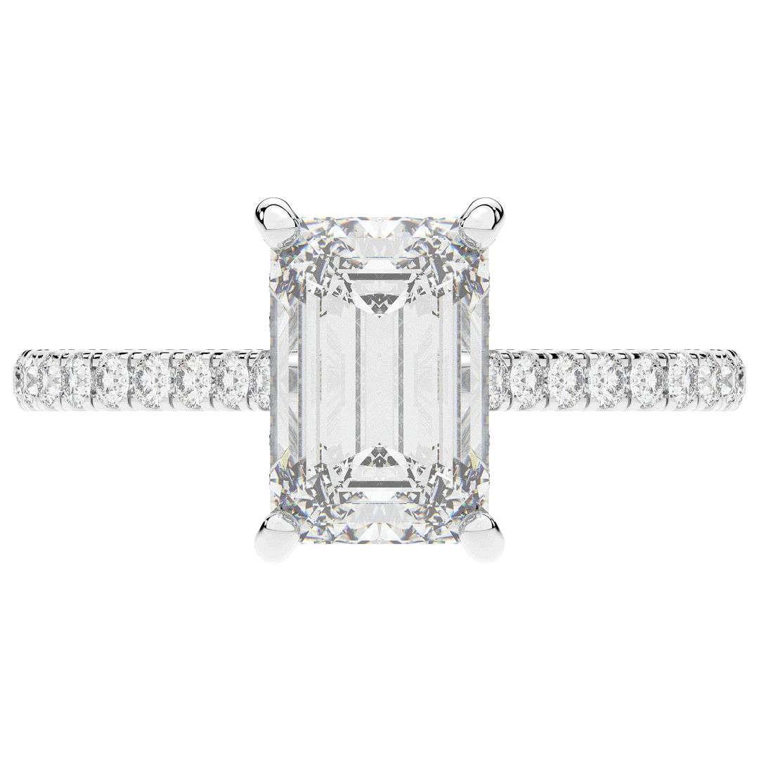 3.50CT.TW EMERALD CUT LAB DIAMOND UNDERHALO SOLITAIRE TWO TONE ENGAGEMENT RING - Nazarelle
