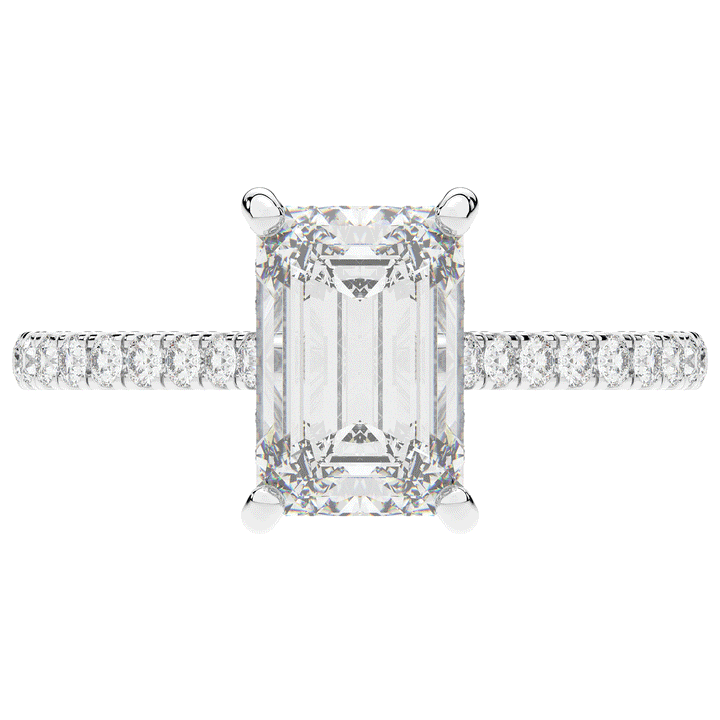 3.50CT.TW EMERALD CUT LAB DIAMOND UNDERHALO SOLITAIRE TWO TONE ENGAGEMENT RING - Nazarelle